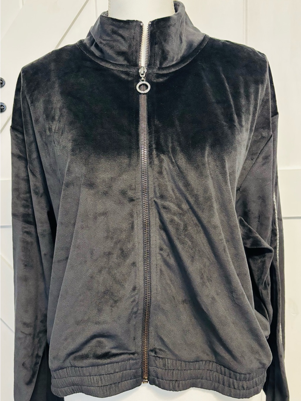 Victoria's Secret Black Velvet Zip-Up Bomber